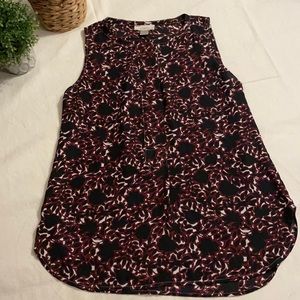Loft Sleeveless Blouse Navy, Burgundy, and White Floral